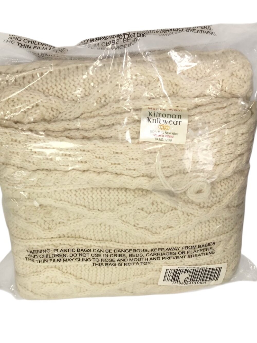 Kilronan Merino Wool Throw NIP Diamond Cable Knit Aran Ireland Natural 42 x 68"
